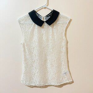 EXPRESS Ivory Lace Sleeveless Collared Sheer Top